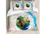 Abakuhaus Copripiumino, Vibrant Planet Continenti, Antiacaro, Adatto A Chi Soffre Di Allergie, Con Federe, 155 Cm X 220 Cm - 80 X 80 Cm, Multicolore
