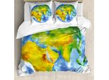 Abakuhaus Copripiumino Erde, Globe Of Erdaquarelle, Antiacaro, Adatto A Chi Soffre Di Allergie, Con Federe, 200 Cm X 200 Cm - 80 X 80 Cm, Azzurro, Verde, Giallo