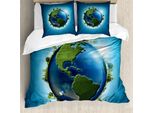 Abakuhaus Copripiumino Erde, Blue Seas Frischer Kontinent, Antiacaro, Adatto A Chi Soffre Di Allergie, Con Federe, 200 Cm X 200 Cm - 80 X 80 Cm, Blu, Verde, Azzurro