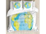 Abakuhaus Copripiumino, Stile Acquerello Planet, Antiacaro, Adatto A Chi Soffre Di Allergie, Con Federe, 200 Cm X 200 Cm - 80 X 80 Cm, Verde Blu