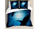 Abakuhaus Copripiumino Squalo, Sagome Di Pesci Che Nuotano, Antiacaro, Adatto A Chi Soffre Di Allergie, Con Federe, 155 Cm X 220 Cm - 80 X 80 Cm, Blu Scuro