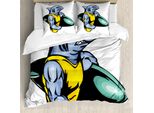Abakuhaus Copripiumino Hai, Grumpy Surfer Muscle KöRper, Antiacaro, Adatto A Chi Soffre Di Allergie, Con Federe, 200 Cm X 200 Cm - 80 X 80 Cm, Verde Giada-Azzurro