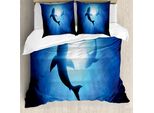 Abakuhaus Copripiumino Squalo, Pesci Che Nuotano Nell'oceano, Antiacaro, Adatto A Chi Soffre Di Allergie, Con Federe, 155 Cm X 220 Cm - 80 X 80 Cm, Blu Reale