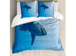 Abakuhaus Copripiumino Squalo, Pesci Che Nuotano Nell'oceano, Antiacaro, Adatto A Chi Soffre Di Allergie, Con Federe, 155 Cm X 220 Cm - 80 X 80 Cm, Azzurro