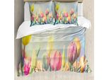 Abakuhaus Copripiumino Pastello, Tulipani Aiuola Parco, Antiacaro Adatto A Chi Soffre Di Allergie Con Federe, 200 Cm X 200 Cm - 80 X 80 Cm, Multicolore