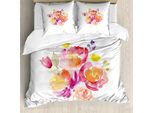 Abakuhaus Copripiumino Pastello, Bouquet Di Rose Acquerellate, Antiacaro, Adatto A Chi Soffre Di Allergie, Con Federe, 155 Cm X 220 Cm - 80 X 80 Cm, Multicolore