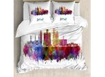 Abakuhaus Detroit Copripiumino, Acquerello Artistico Skyline, Antiacaro, Adatto A Chi Soffre Di Allergie, Con Federe, 200 Cm X 200 Cm - 80 X 80 Cm, Multicolore