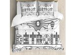 Abakuhaus Detroit Copripiumino, Edificio Lettera Palloncino, Antiacaro Adatto A Chi Soffre Di Allergie Con Federe, 155 Cm X 220 Cm - 80 X 80 Cm, Bianco E Nero