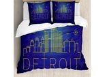 Abakuhaus Detroit Copripiumino, Grafica Sky View Della Città, Antiacaro, Adatto A Chi Soffre Di Allergie, Con Federe, 155 Cm X 220 Cm - 80 X 80 Cm, Blu E Giallo