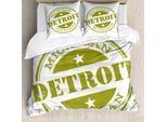 Abakuhaus Detroit Copripiumino, Stampa Grunge Retrò, Antiacaro, Adatto A Chi Soffre Di Allergie, Con Federe, 200 Cm X 200 Cm - 80 X 80 Cm, Verde Oliva Bianco