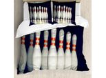 Abakuhaus Copripiumino Bowling Party, Birilli In Una Pista, Antiacaro, Adatto A Chi Soffre Di Allergie, Con Federe, 155 Cm X 220 Cm - 80 X 80 Cm, Blu Scuro, Bianco, Rosso