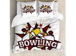 Abakuhaus Copripiumino Bowling Party, Cartoon Retro Crash, Antiacaro, Adatto A Chi Soffre Di Allergie, Con Federe, 200 Cm X 200 Cm - 80 X 80 Cm, Rubino-Bianco-Giallo