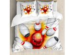 Abakuhaus Copripiumino Bowling Party, Red Ball Spread-Pins, Antiacaro E Anallergico, Con Federe, 155 Cm X 220 Cm - 80 X 80 Cm, Rosso Arancione Bianco