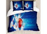 Abakuhaus Copripiumino Bowling Party, Strike Red Ball Pins, Antiacaro E Anallergico, Con Federe, 155 Cm X 220 Cm - 80 X 80 Cm, Rosso-Acquamarina-Blu