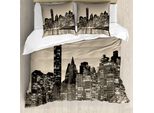 Abakuhaus New York Copripiumino, Manhattan City Night, Antiacaro, Adatto A Chi Soffre Di Allergie, Con Federe, 155 Cm X 220 Cm - 80 X 80 Cm, Nero Seppia