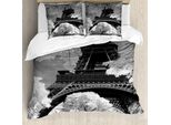 Abakuhaus Copripiumino Bianco E Nero, Torre Eiffel, Antiacaro, Adatto A Chi Soffre Di Allergie, Con Federe, 155 Cm X 220 Cm - 80 X 80 Cm, Blu Grigio
