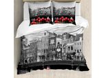 Abakuhaus Copripiumino Bianco E Nero, Amsterdam Canal, Antiacaro, Adatto A Chi Soffre Di Allergie, Con Federe, 200 Cm X 200 Cm - 80 X 80 Cm, Nero, Bianco E Rosso
