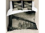 Abakuhaus New York Copripiumino, Brooklyn Bridge Night, Antiacaro, Adatto A Chi Soffre Di Allergie, Con Federe, 155 Cm X 220 Cm - 80 X 80 Cm, Nero Seppia Scuro