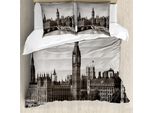 Abakuhaus London Copripiumino, Westminster Con Big Ben, Antiacaro, Adatto A Chi Soffre Di Allergie, Con Federe, 200 Cm X 200 Cm - 80 X 80 Cm, Bianco Seppia