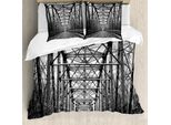 Abakuhaus Copripiumino Bianco E Nero, Modern Bridge, Antiacaro, Adatto A Chi Soffre Di Allergie, Con Federe, 155 Cm X 220 Cm - 80 X 80 Cm, Nero Bianco Grigio