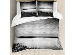 Abakuhaus Copripiumino Bianco E Nero, Idilliaco Tramonto, Antiacaro, Adatto A Chi Soffre Di Allergie, Con Federe, 155 Cm X 220 Cm - 80 X 80 Cm, Nero Bianco Grigio