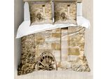 Abakuhaus Copripiumino Stall-Holz-Wagon Wheel, Stile Country, Antiacaro, Adatto A Chi Soffre Di Allergie, Con Federe, 155 Cm X 220 Cm - 80 X 80 Cm, Marrone Chiaro