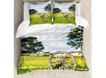 Abakuhaus Copripiumino Stall-Holz-Wagon Wheel, Prato Verde, Antiacaro, Adatto A Chi Soffre Di Allergie, Con Federe, 155 Cm X 220 Cm - 80 X 80 Cm, Multicolore