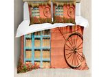 Abakuhaus Copripiumino Stall-Holz-Wagon Wheel, Stile Country, Antiacaro, Adatto A Chi Soffre Di Allergie, Con Federe, 155 Cm X 220 Cm - 80 X 80 Cm, Multicolore
