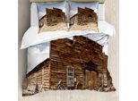 Abakuhaus Copripiumino Stall-Holz-Wagon Wheel, Città Fantasma, Antiacaro, Adatto A Chi Soffre Di Allergie, Con Federe, 155 Cm X 220 Cm - 80 X 80 Cm, Sabbia Marrone Azzurro