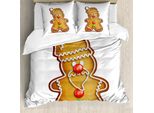 Abakuhaus Copripiumino Lebkuchenmann, Cartoon Santa, Antiacaro, Adatto A Chi Soffre Di Allergie, Con Federe, 155 Cm X 220 Cm - 80 X 80 Cm, Marrone Chiaro, Rosso, Verde