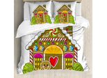 Abakuhaus Copripiumino Lebkuchenmann, Candy House, Antiacaro, Adatto A Chi Soffre Di Allergie, Con Federe, 200 Cm X 200 Cm - 80 X 80 Cm, Multicolore