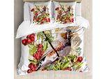Abakuhaus Copripiumino Eberesche, Uccelli Colorati E Arbusti, Antiacaro, Adatto A Chi Soffre Di Allergie, Con Federe, 200 Cm X 200 Cm - 80 X 80 Cm, Multicolore