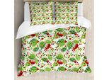 Abakuhaus Copripiumino In Sorbo, Foglie Verdi E Frutti Selvatici, Antiacaro, Adatto A Chi Soffre Di Allergie, Con Federe, 155 Cm X 220 Cm - 80 X 80 Cm, Verde Mela E Verde Felce