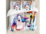 Abakuhaus Copripiumino Artistico, Ragazza Grunge, Antiacaro, Adatto A Chi Soffre Di Allergie, Con Federe, 200 Cm X 200 Cm - 80 X 80 Cm, Multicolore