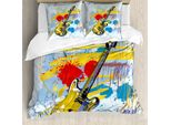 Abakuhaus Copripiumino Artistico, Strumento Musicale Astratto, Antiacaro, Adatto A Chi Soffre Di Allergie, Con Federe, 200 Cm X 200 Cm - 80 X 80 Cm, Teal Yellow