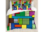 Abakuhaus Copripiumino Artistico, Vivid Mondrian Squares, Antiacaro E Anallergico Con Federe, 155 Cm X 220 Cm - 80 X 80 Cm, Multicolore