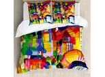 Abakuhaus Copripiumino Artistico, Modern Vivid Building, Antiacaro E Anallergico Con Federe, 200 Cm X 200 Cm - 80 X 80 Cm, Multicolore