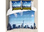 Abakuhaus Copripiumino, Central Park Nyc Midtown, Antiacaro, Adatto A Chi Soffre Di Allergie, Con Federe, 155 Cm X 220 Cm - 80 X 80 Cm, Blu, Verde, Avorio