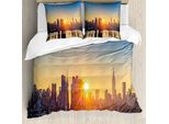 Abakuhaus Copripiumino, Tranquillo Tramonto In Centro Città, Antiacaro, Adatto A Chi Soffre Di Allergie, Con Federe, 155 Cm X 220 Cm - 80 X 80 Cm, Pale Blue Peach Tan