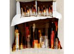 Abakuhaus Copripiumino Città, Centro Urbano Astratto, Antiacaro, Adatto A Chi Soffre Di Allergie, Con Federe, 155 Cm X 220 Cm - 80 X 80 Cm, Marrone Multicolore