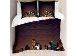 Abakuhaus Copripiumino Città, Paesaggio Urbano Astratto Bokeh, Antiacaro, Adatto A Chi Soffre Di Allergie, Con Federe, 155 Cm X 220 Cm - 80 X 80 Cm, Multicolore