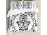 Abakuhaus Copripiumino Hamsa, Mehndi Mandala Oriental, Antiacaro, Adatto A Chi Soffre Di Allergie, Con Federe, 200 Cm X 200 Cm - 80 X 80 Cm, Bianco E Nero