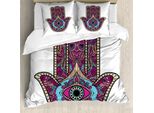 Abakuhaus Copripiumino Hamsa, Doodle Vortica Evil Eye, Antiacaro, Adatto A Chi Soffre Di Allergie, Con Federe, 200 Cm X 200 Cm - 80 X 80 Cm, Magenta, Acquamarina, Pesca