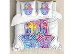 Abakuhaus Copripiumino Hamsa, Occhi Protettivi Vibranti, Antiacaro Adatto A Chi Soffre Di Allergie Con Federe, 200 Cm X 200 Cm - 80 X 80 Cm, Rosa Acquamarina Lilla