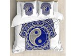 Abakuhaus Copripiumino Hamsa, Ying Yang Giapponese, Antiacaro, Adatto A Chi Soffre Di Allergie, Con Federe, 200 Cm X 200 Cm - 80 X 80 Cm, Blu Reale E Crema