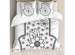 Abakuhaus Copripiumino Hamsa, Lotus, Antiacaro, Adatto A Chi Soffre Di Allergie, Con Federe, 155 Cm X 220 Cm - 80 X 80 Cm, Bianco E Nero