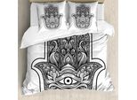 Abakuhaus Copripiumino Hamsa, Motivo Bohemien, Antiacaro, Adatto A Chi Soffre Di Allergie, Con Federe, 200 Cm X 200 Cm - 80 X 80 Cm, Bianco E Nero