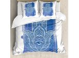Abakuhaus Copripiumino Hamsa, Elaborato Mystical, Antiacaro, Adatto A Chi Soffre Di Allergie, Con Federe, 155 Cm X 220 Cm - 80 X 80 Cm, Blu E Bianco