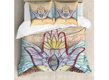 Abakuhaus Copripiumino Hamsa, FlüGel Auge Mystical, Antiacaro, Adatto A Chi Soffre Di Allergie, Con Federe, 155 Cm X 220 Cm - 80 X 80 Cm, Turchese Albicocca