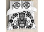 Abakuhaus Copripiumino Hamsa, Design Antico Sinuoso, Antiacaro, Adatto A Chi Soffre Di Allergie, Con Federe, 200 Cm X 200 Cm - 80 X 80 Cm, Bianco E Nero